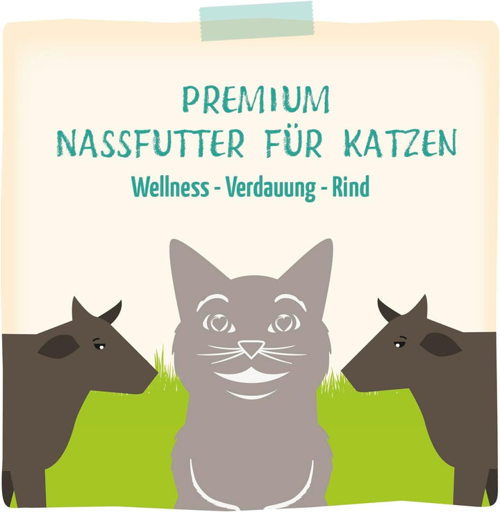 Mjamjam - Hrană umedă premium pentru pisici - Wellness - Digestion - Beef, pachet de 12 (12 X 125G), fără cereale