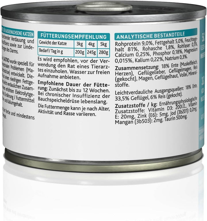 KATTOVIT - Gastro Hrană umedă pentru pisici | Hrană umedă pentru pisici pentru susținerea sistemului gastrointestinal | Hrană dietetică completă într-o cutie pentru pisici adulte. Fără gluten | 12 X 185 G E