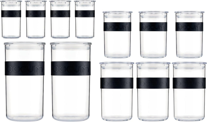 Borcane de depozitare BODUM PRESSO, plastic, negru, 4 x 0,25 l, 3 x 0,6 l, 3 x 1 l, 2 x 2 l Cutii depozitare alimente Naty Shop