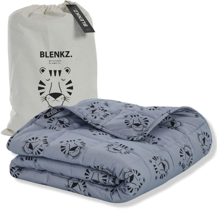Pătură ponderată pentru copii | 3.5 Kg | 100X150Cm | Pătură de terapie | Pături ponderate | Pătură grea (față de tigru albastru, 3.5Kg-100X150 Cm) Paturi si Cuverturi BLENKZ. Față de tigru albastru 5Kg-140X200Cm