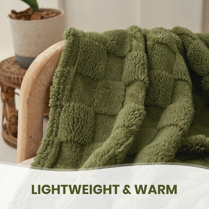 Good Nite Cosy pătură Fluffy Couch Throw pătură Fleece Bedspread Cosy Soft Checked Green pătură primăvară vară toamnă iarnă patru anotimpuri (150X200Cm Olive Green) Paturi si Cuverturi Good Nite