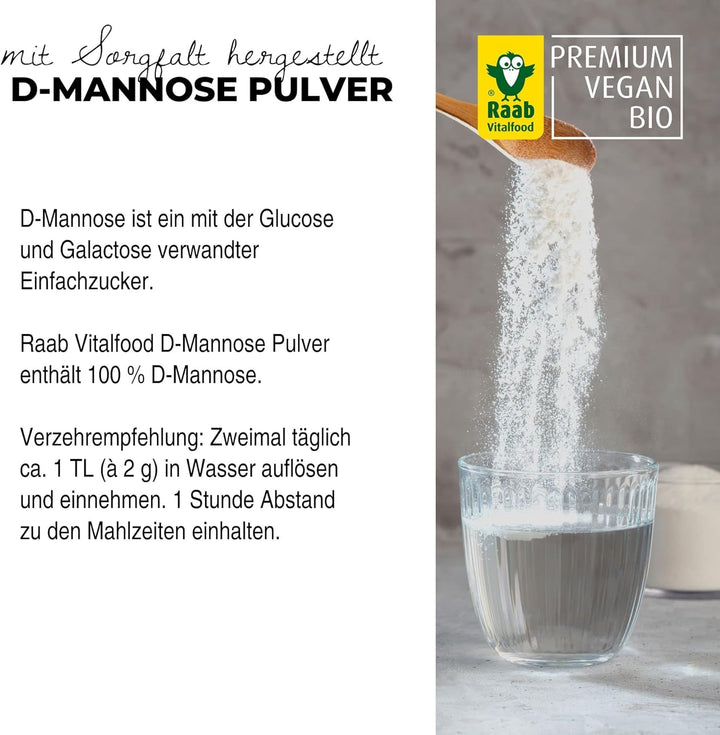 Raab Vitalfood® D-Mannose Pulver (220 G) - Frei Von Zusätzen, Vegan, Glutenfrei, Gut Löslich, Mit Meßlöffel in Der Dose, Vorratspackung, 100% D-Mannose (Gewonnen Aus Mais) Indulcitori Naty Shop