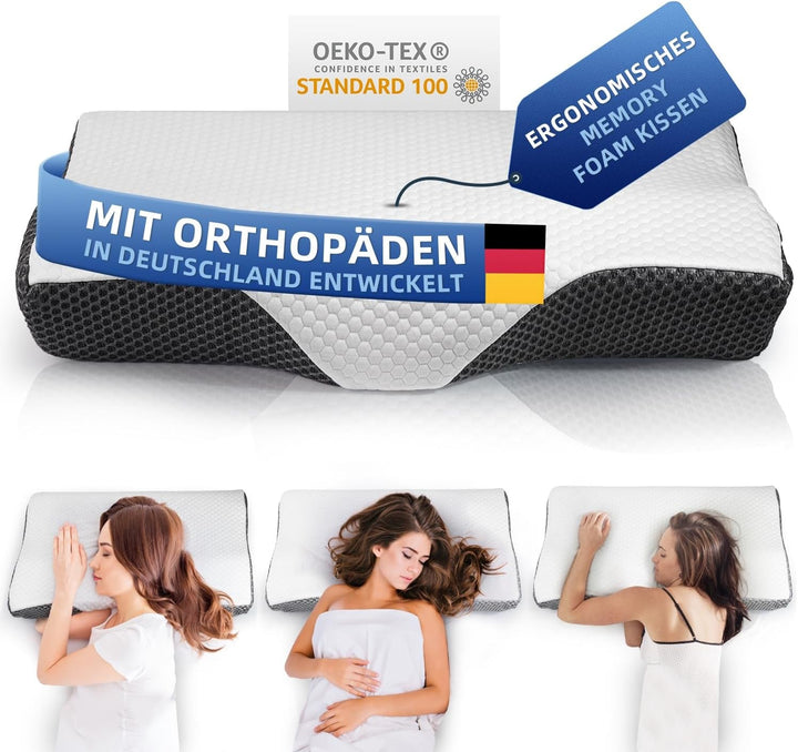 Pernă IDEA, pernă ortopedică ergonomică pentru dureri de gât, pernă din spumă de memorie pentru dormitori laterali, spate și abdominali, pernă anti sforăit pentru bărbați femei (62 * 34,5 * 12/8CM) Perne ortopedice cervicale Naty Shop