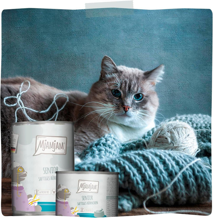 Mjamjam - Hrană umedă premium pentru pisici - Senior - Juicy Chicken, 6Pack (6X800G), fără cereale