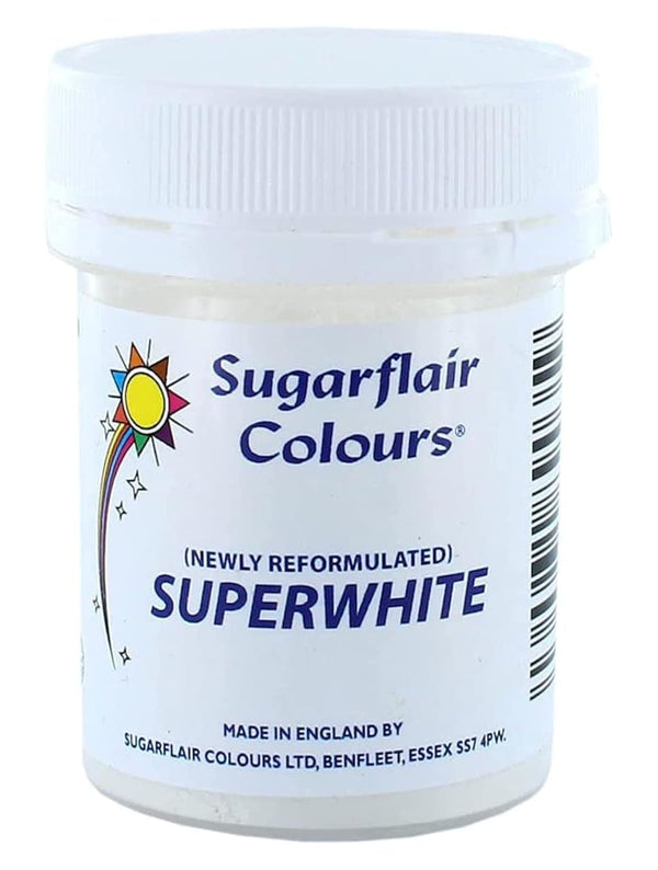 Albitor de glazură Sugarflair Superwhite, Albitor de glazură pentru Royal Icing, Colorant alimentar comestibil extra alb - 20g