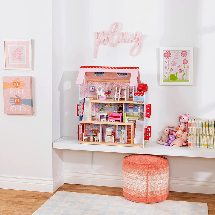 Kidkraft Dollhouse Chelsea din lemn cu mobilier și accesorii pentru mini păpuși, set de joacă pentru mini păpuși, jucărie pentru copii de la 3 ani, 65054, exclusiv la Amazon Casute de papusi Naty Shop