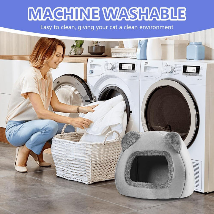 Pat pentru pisici lavabil, casă pentru pisici de 40 cm, peșteră pufoasă cu podea antiderapantă și covoraș detașabil, pat pentru animale de companie, moale, confortabil, cald, pentru pisici sub 5 kg, câini mici, care dorm, gri
