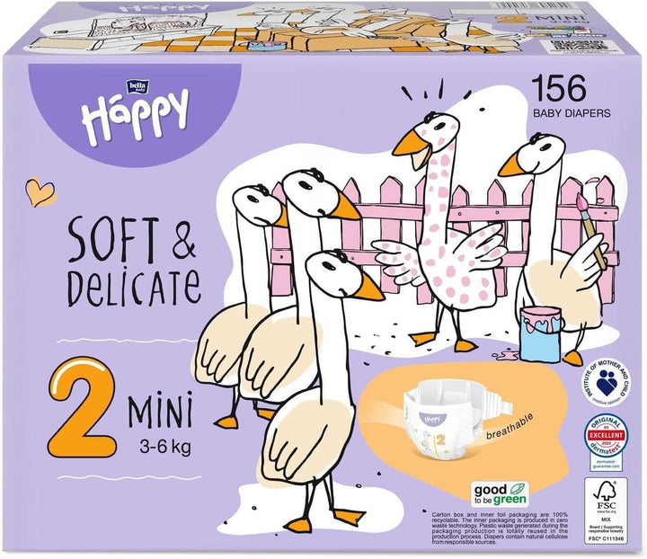 Bella Baby Happy Scutece Soft & Delicate, diverse marimi Mama si Copilul Naty Shop Mărimea 2 (156 bucăți)