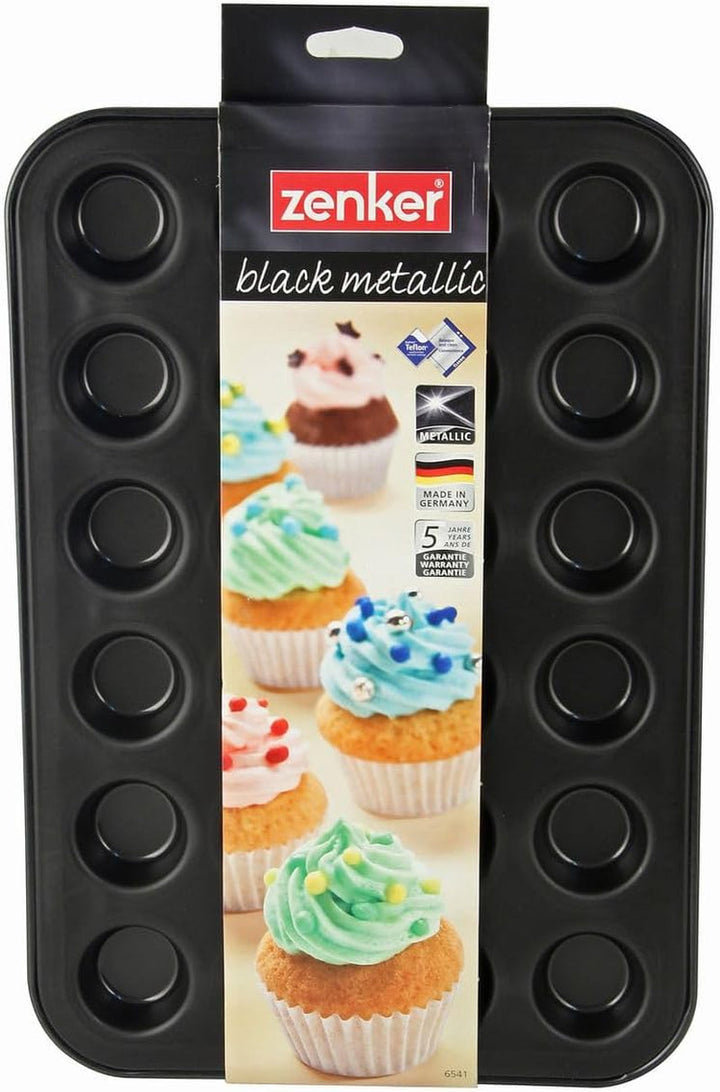 Zenker 6541 Black Metallic 24Er Mini-Muffinform – Antihaftbeschichtet Für Perfekte Mini-Muffins, Ø 4,5 Cm, Made in Germany Matrite si tavi pentru copt Naty Shop