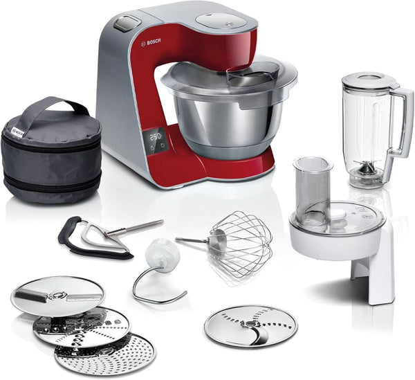 Robot de bucătărie Bosch Seria 4 MUM5X720, cântar integrat, bol din oțel inoxidabil 3.9L, mixer 1.25L, 1000W Accesorii Hrana si Alaptare Bebe Naty Shop Single Roșu închis / argintiu 2 accesorii
