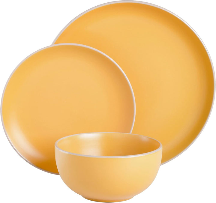 Set veselă Rockaway, rotundă, ceramică, serviciu pentru 4 persoane (12 piese), galben Seturi vesela masa Naty Shop
