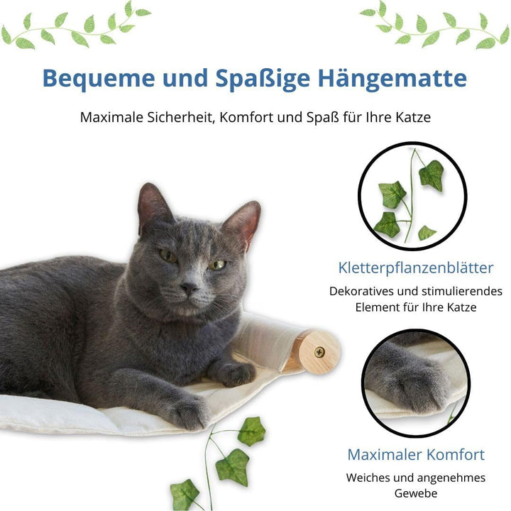 TREKAM Perete Pat Pisici - Perete Hamac Elegant și Stabil - Perete Șezlong pentru Pisici de până la 12 kg - Perete de Cățărat pentru Pisici - Elemente de Perete pentru Pisici - Loc de Odihnă Confortabil pentru Perete pentru Pisici