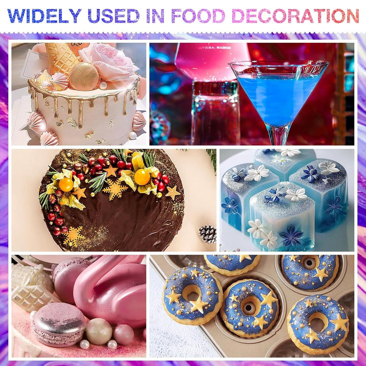 Sclipici comestibil 6 x 3g, Sclipici comestibil pentru băuturi, Sclipici alimentar, Set de 6 culori, Pudră sclipici, Sclipici pentru copt pentru ciocolată, căpșuni, prăjituri, fondant, băuturi, Inodor, Vegan