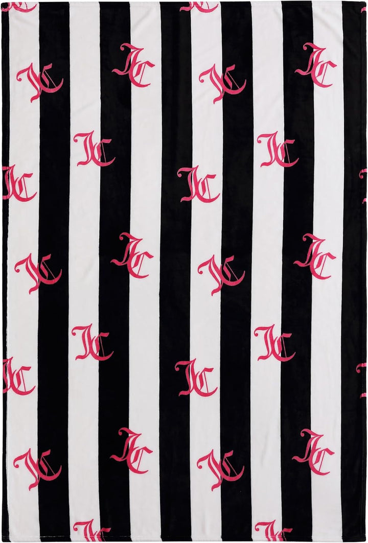 Juicy Couture Cabana Plush Throw Blanket, 127.7 X 178.8 Cm, pătură de lux din microfibră de pluș pentru confort maxim și căldură confortabilă Paturi si Cuverturi Juicy Couture