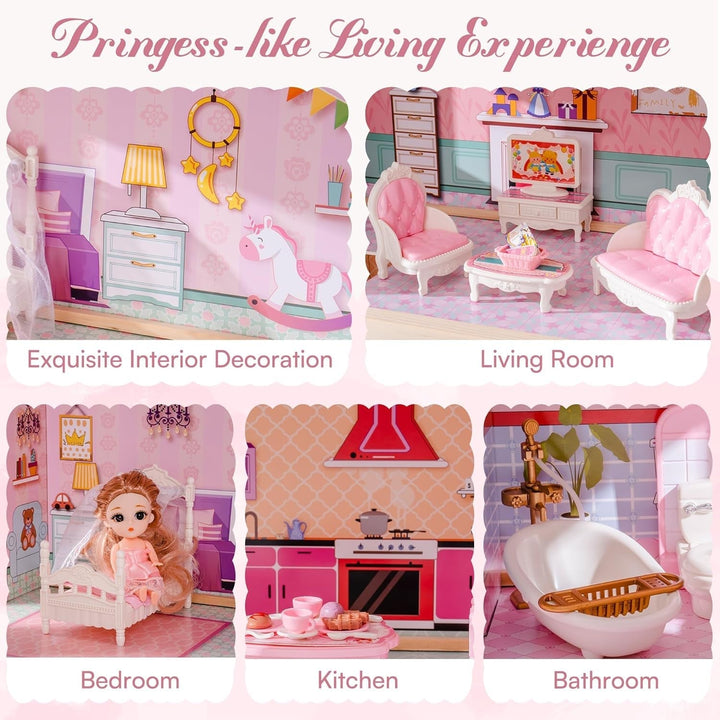 ROBUD casă de păpuși din lemn pentru copii, cadou de jucărie casă de păpuși pentru fete și băieți în vârstă de 3, 4, 5, 6 ani Casute de papusi Naty Shop