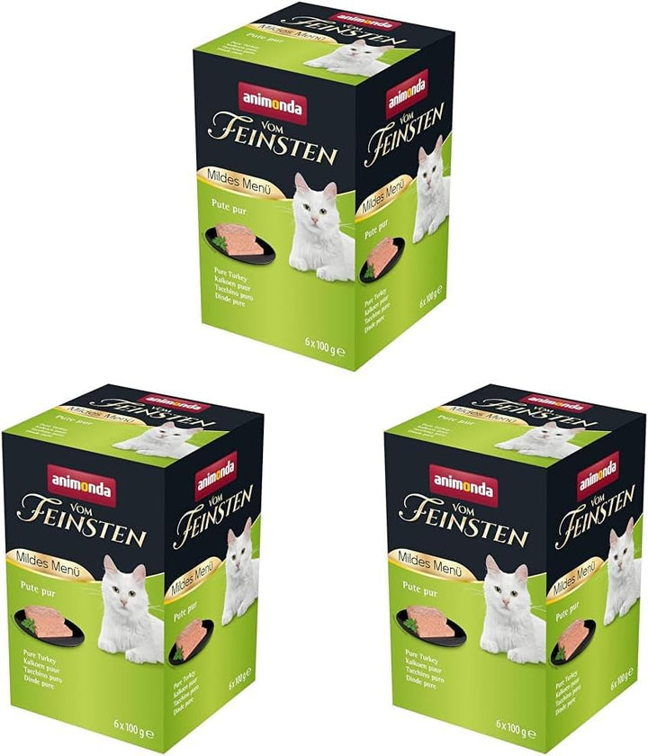 Animonda Vom Feinsten Mildes Menü Mild Variety (32 X 100G), Hrană umedă pentru pisici fără cereale, fără zahăr, Hrană pentru pisici ușor digerabilă cu carne de curcan