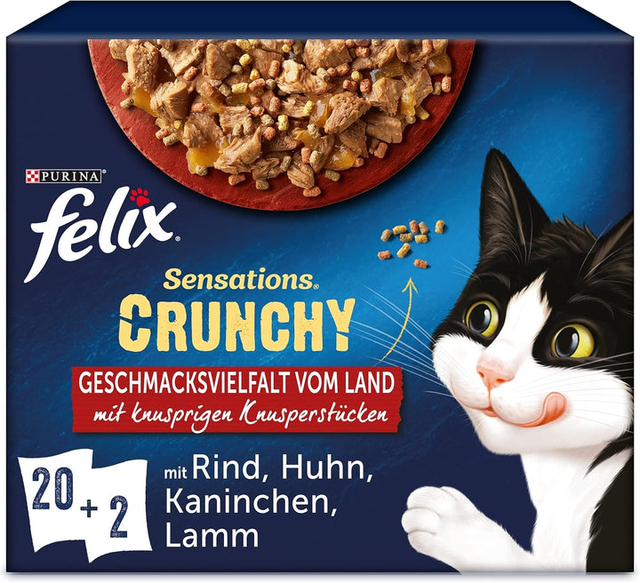 FELIX Sensations Hrană umedă pentru pisici Crunchy în jeleu, amestec de varietăți, pachet de 6 (6 X 10 pungi a 85G)