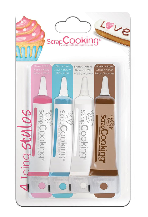 Scrapcooking - 4 pixuri decorative albe, roz, albastre, ciocolatiu 4X20G