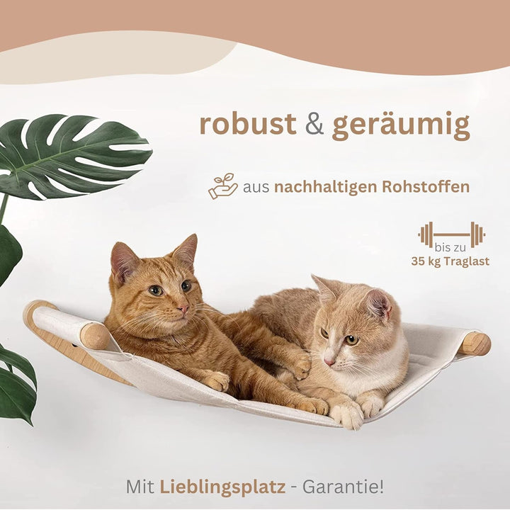 AZANO® Perete de cățărat pentru pisici | Hamac pentru pisici XL [Extra stabil și mare] cu scări pentru pisici pe perete | Scară pentru pisici cu zonă de dormit | Pat pentru pisici pentru cățărat, fabricat din lemn natural | 3 piese