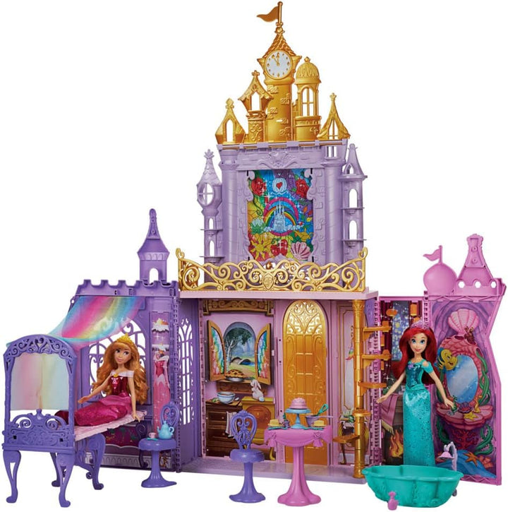 Castelul festiv al prințesei Disney pentru deplasare, casă de păpuși pliabilă cu mobilier și accesorii, pentru fete de la 3 ani Casute de papusi Naty Shop