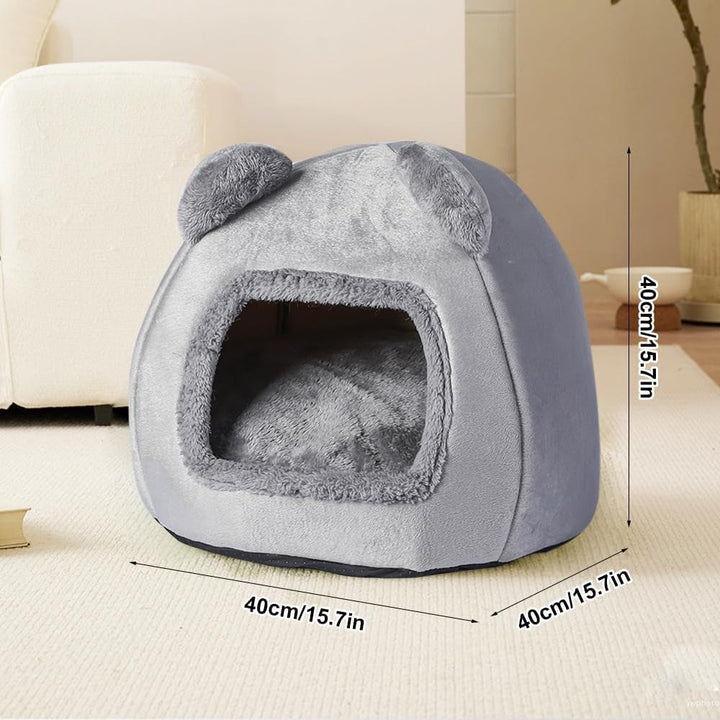 Pat pentru pisici lavabil, casă pentru pisici de 40 cm, peșteră pufoasă cu podea antiderapantă și covoraș detașabil, pat pentru animale de companie, moale, confortabil, cald, pentru pisici sub 5 kg, câini mici, care dorm, gri