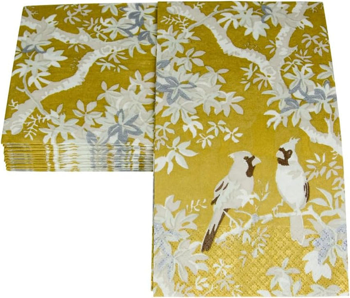 Șervețele pentru prosoape de oaspeți, motiv: păsări de țară, culori aurii și fildeș, 15 bucăți per pachet