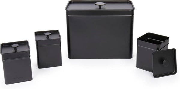 Salter BW12614EU7 Set de cutii de depozitare Kuro - 4 recipiente de bucătărie, pâine/ceai/cafea/zahăr, cutii pătrate de organizare, ușor de curățat, păstrează alimentele proaspete, negru Cutii depozitare alimente Naty Shop Set de 4 piese