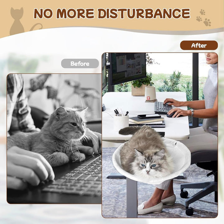 Pat de birou pentru pisici, pat de birou extra mare și care economisește spațiu cu o capacitate de încărcare de 23 kg, hamac moale din blană artificială pentru birou și jucători, detașabil și lavabil (alb)