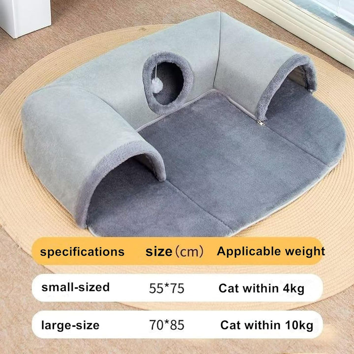 Tunel pentru pisici în formă de U, pat pentru pisici cu tub de joacă, jucărie de-a v-ați ascunselea lavabilă și detașabilă, combinație interactivă de joacă și somn pentru pisici de interior (mărime mică)