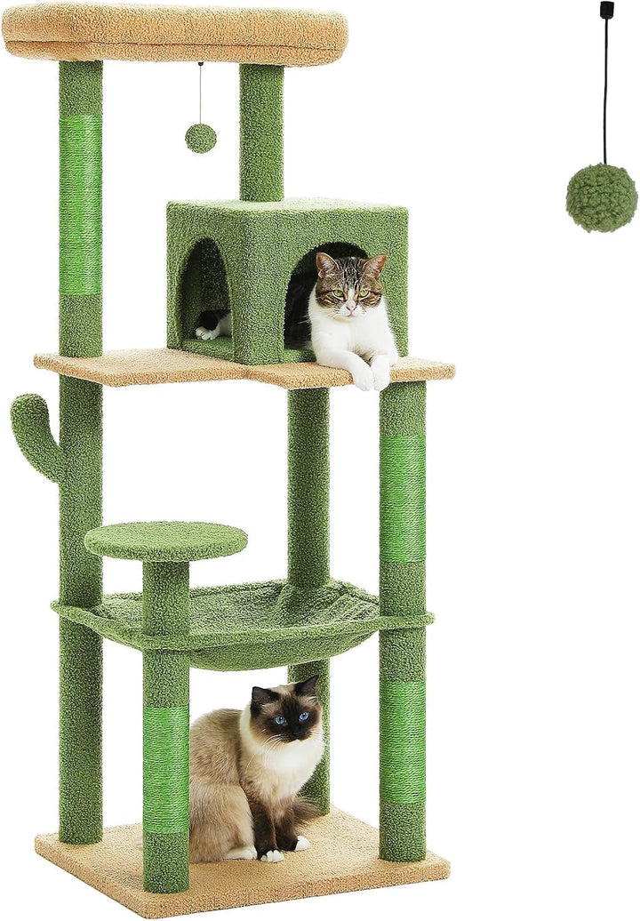 PAWZ Road, arbore pentru pisici cu hamac metalic din pluș, turn pentru pisici adulte cu căsuță tip condominiu cu 2 uși, gri, 116 cm