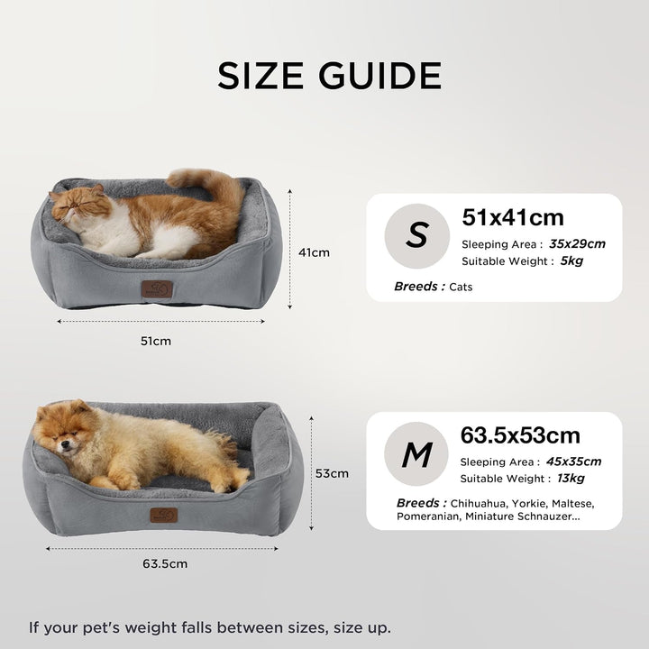 Pat lavabil pentru pisici BEDSURE - Coș de pisică de interior 51 x 41 cm cu bază antiderapantă, Pat pătrat pentru câini mici cu margini moi, Gri