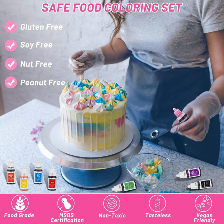 Colorant alimentar 8x10ml – Set de coloranți alimentari lichidi foarte concentrați pentru copt, prăjituri, fursecuri, glazură, macaroane, fondant – Colorant alimentar vibrant pentru săpunuri DIY, slime, meșteșuguri