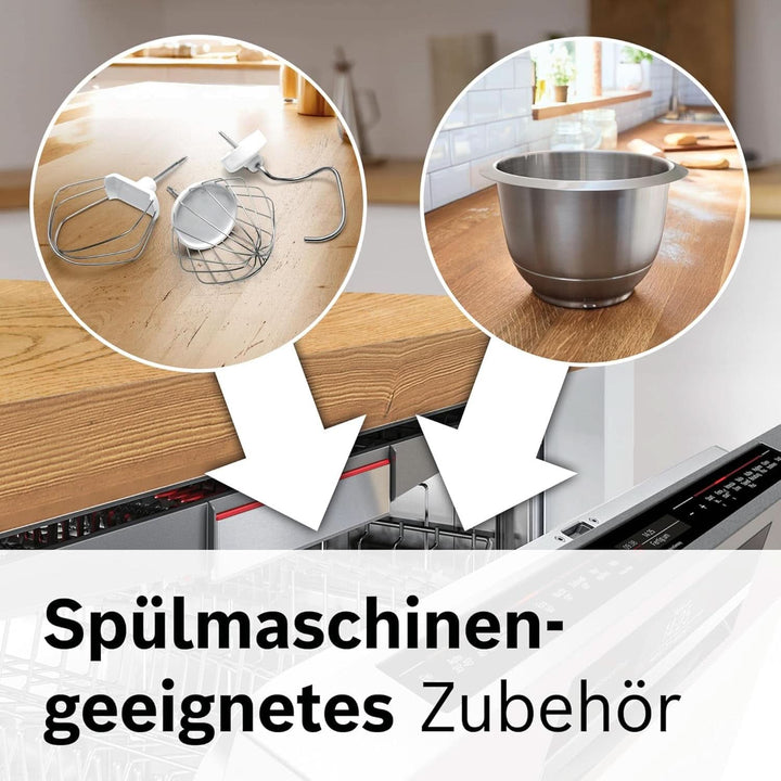 Bosch Küchenmaschine Serie 4 MUM56340, Schüssel 3,9 L, Mixer 1,25 L, Fleischwolf, Zitruspresse, Planetenrührwerk, Knethaken, Schlag-, Rührbesen, Durchlaufschnitzler, 3 Scheiben, 900 W, Silber/Grau Mama si Copilul Naty Shop