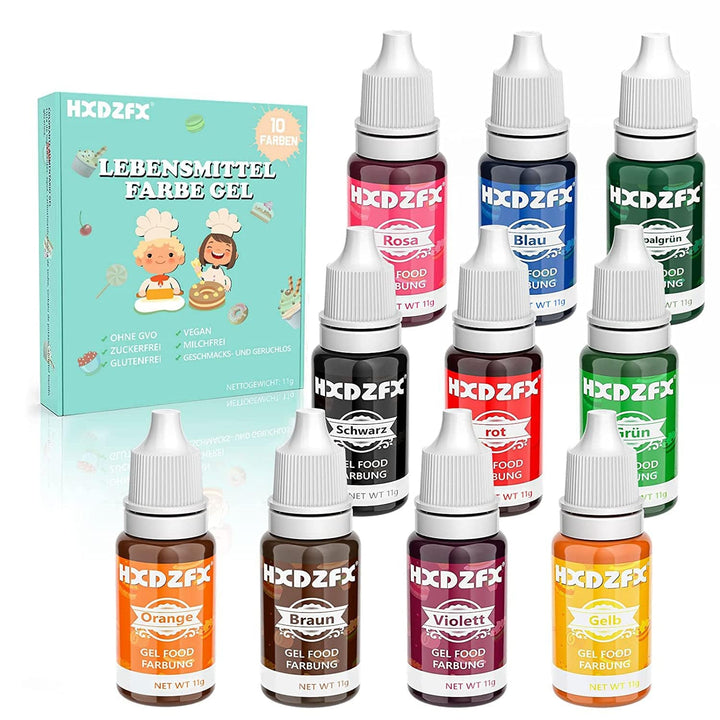 Colorant alimentar pudră - Set de 10 coloranți alimentari, Colorant alimentar pudră concentrată, Colorant alimentar pentru decorarea prăjiturilor, glazură, copt - 5G