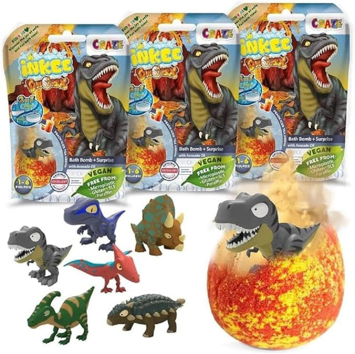 INKEE SURPRISE DINO, bombă de baie în formă de oucu figuri de dinozaur si surprize, 100 grame Duș și baie Naty Shop 3 x Dinorex