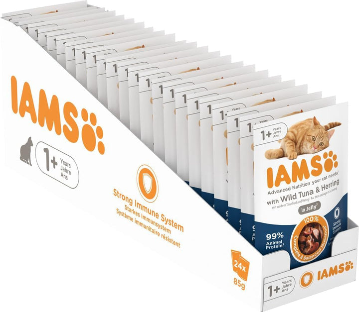 Hrană umedă pentru pisici Iams Delights cu pui și curcan în sos - Multipack pentru pisici adulte, 24 X 85G
