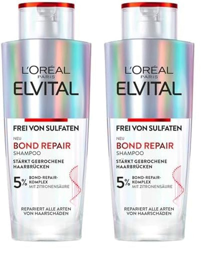 L'Oréal Paris Elvital Bond Repair Shampoo, Curățare delicată pentru repararea părului Duș și baie L'Oréal 2 x 200 ml Bond Repair Shampoo
