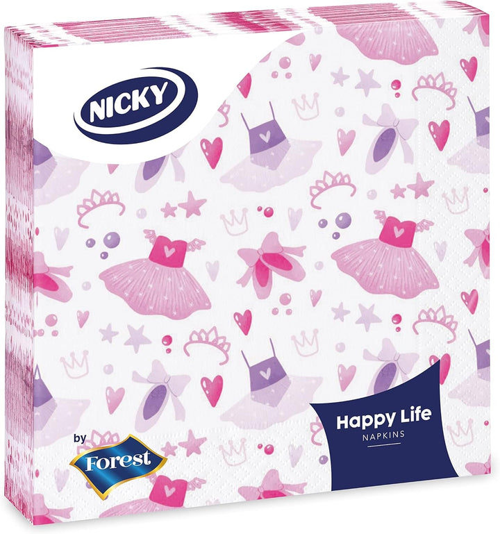 Happy Life 20 de șervețele cu 3 voaluri, motiv de dans, vesele și decorate, 100% celuloză pură, certificate Fsc®