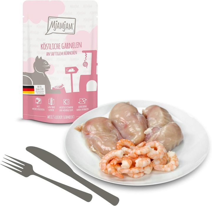 Mjamjam Mixpack V-12 X 125G, 1Pack (1 X 1,5 Kilograme) & Hrană umedă premium pentru pisici - pui suculent și somon sălbatic, 12Pack (12 X 125 G)