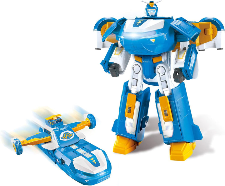 Super Wings 2-In-1 Mini World Aircraft Transforming Robot cu efecte luminoase și sonore, jucărie transformabilă pentru fete și băieți de la 3 ani, albastru Action figures Naty Shop Robot mare 3 în 1