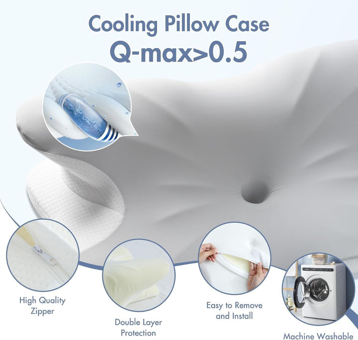 Elegear Pernă din spumă de memorie cu capac de pernă de răcire, pernă pentru dureri de gât Pernă pentru dormit lateral Pernă ergonomică Pernă ortopedică pentru dormit lateral, spate, abdominal 63X 10/14 X36Cm Perne ortopedice cervicale Naty Shop