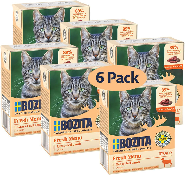 Bozita Tetra Morsels în sos cu carne de vită - 6X370G Hrană premium pentru pisici fără cereale și zahăr, fără OMG - 7,5% proteine și 5% grăsimi - extra nutritivă și gustoasă