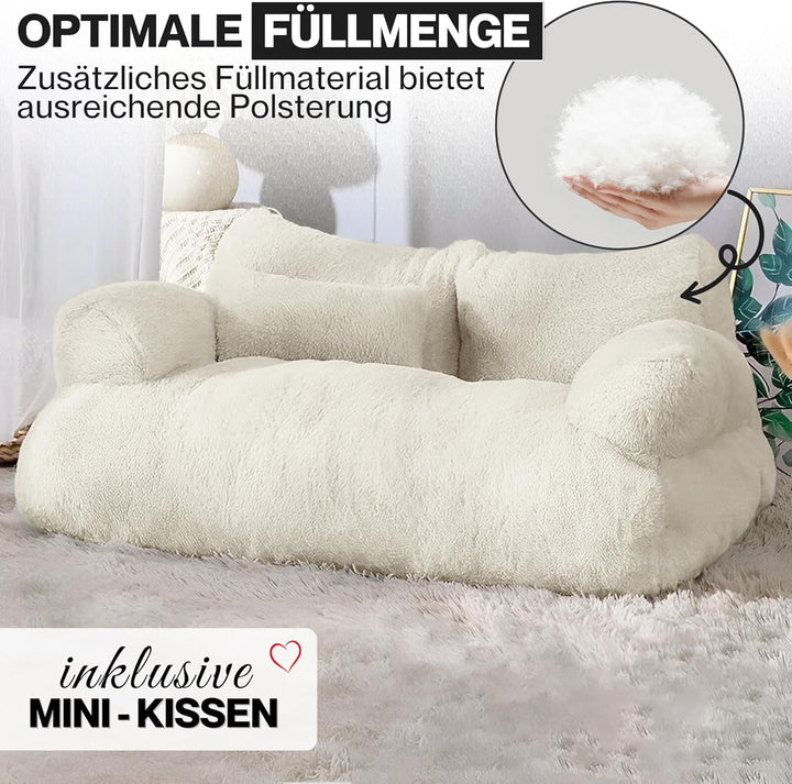 Canapea pentru pisici Noviclass® Simba | Include o pernă mică | 70 x 48 cm | Pat pentru pisici mici | Pufos, bine căptușit | Husă detașabilă (crem)