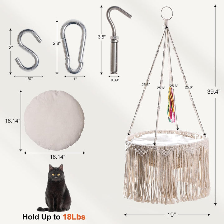 MEWOOFUN Hamac pentru pisici, țesut manual, din macrame - Leagăn pentru pisici de interior, pat decorativ suspendat pentru dormit, joacă și relaxare - Cuib de pisică, leagăn pentru animale de companie cu