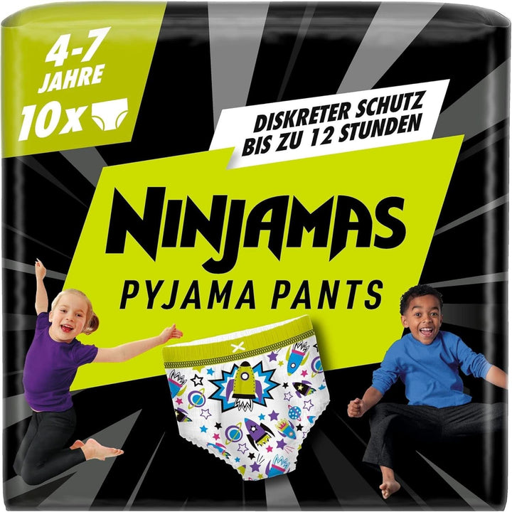 Pantaloni de pijama Ninjamas Spaceship, 10 pantaloni de noapte absorbanți, 7 ani, 17Kg-30Kg Mama si Copilul Naty Shop 10 bucati Băieți, 4-7 ani