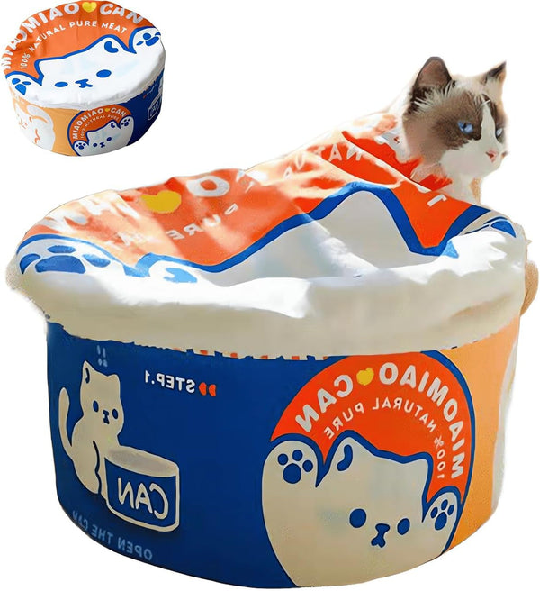 ZHUIYIWIN Peșteră pentru pisici, Paturi pentru pisici, Căsuță pentru pisici, Peșteră pentru îmbrățișări, Loc de dormit confortabil pentru pisici, Pisici, Căței, Căsuță de pluș pentru pisici de interior, Pisici (Albastru Portocaliu, M)