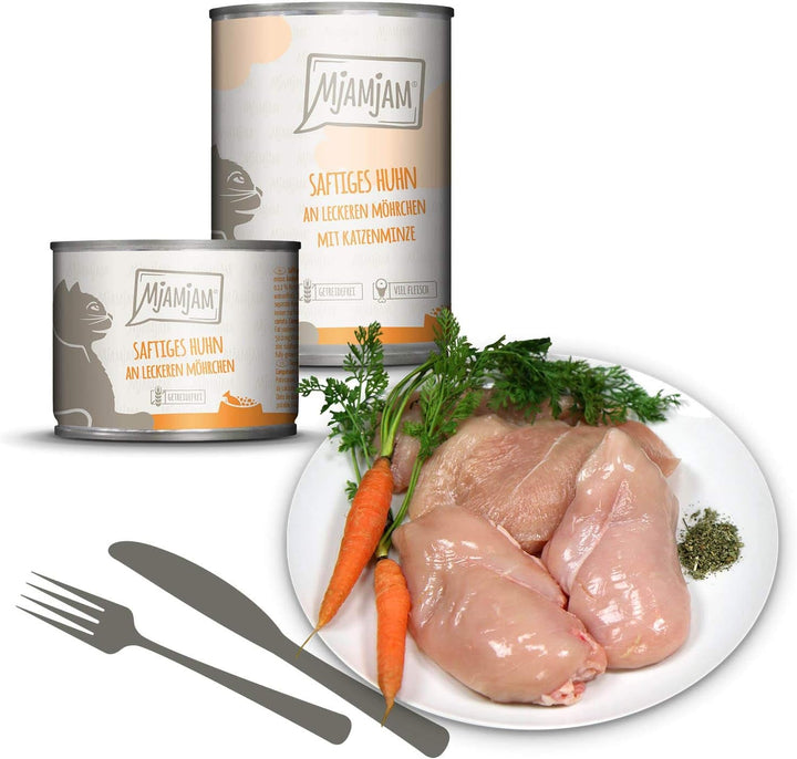 Mjamjam - Hrană umedă premium pentru pisici - Mixpack I - pui, vită, inimi, pachet de 6 (6 X 200 G), fără cereale cu extra carne