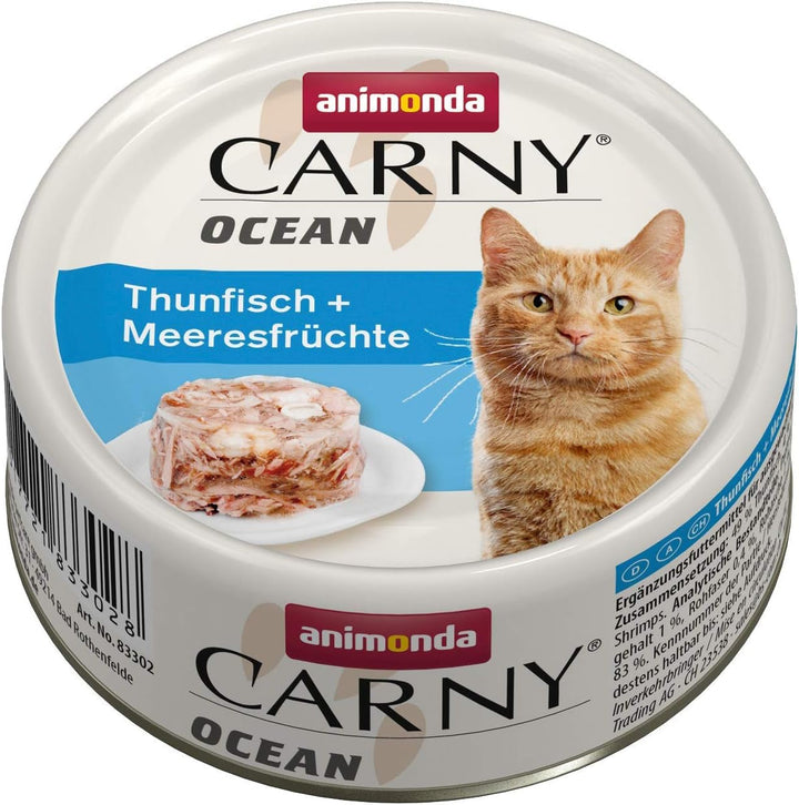 Carny Ocean Tuna + Seafood (12 X 80G), hrană umedă pentru pisici de la Animonda pentru pisici adulte, cu file de pește fin, fără cereale și zahăr