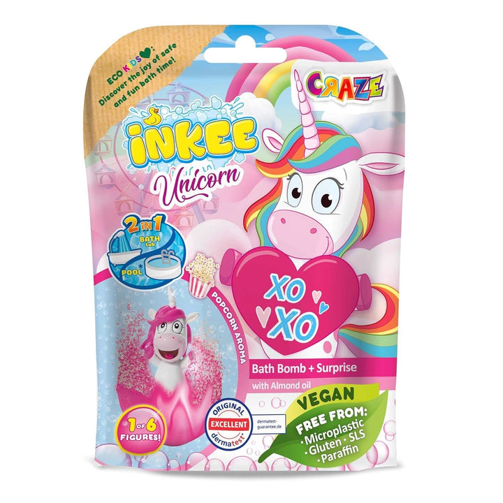 INKEE UNICORN | Bomba de baie pentru copii cu surpriza, 100 G, unicorn, parfum de floricele de porumb Mama si Copilul Naty Shop