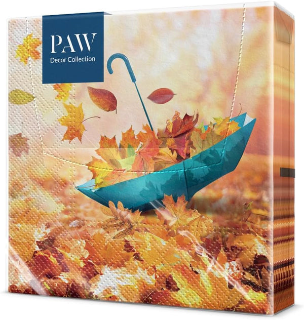 PAW - Șervețele 3 straturi (33 X 33 Cm) I 20 bucăți I Perfect pentru zile de naștere, petreceri, întâlniri I Decorațiuni de toamnă pentru masă I Șervețele de hârtie colorate - frunze de toamnă de umbrelă I Frunze de umbrelă